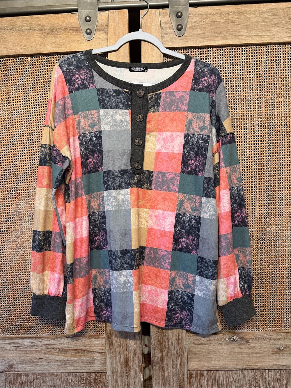 Heimish Multicolor Plaid Henley Sweatshirt with Button Placket